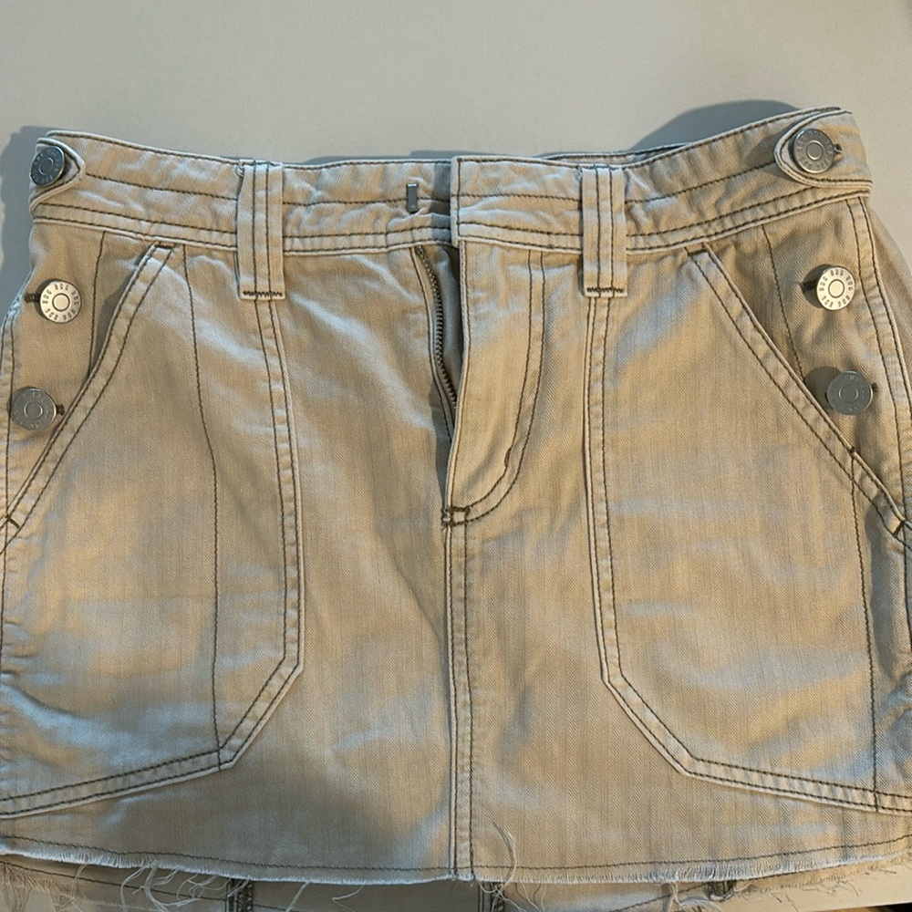 Cream mini denim skirt